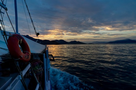 Boat on the water ocean during Sunsetの写真素材