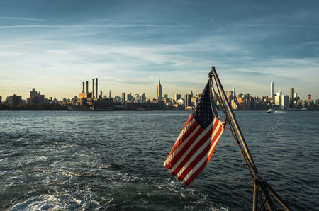 American Flag New York Skyline Citiview Manhatten with Empire Stの写真素材