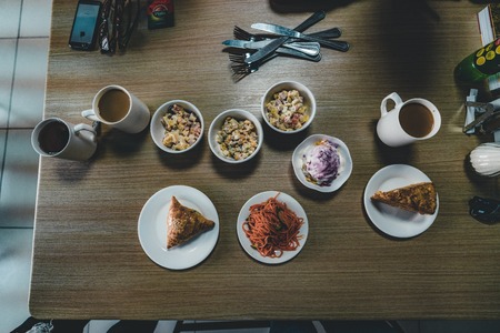 Kazakh family at breakfast in restaurantの写真素材