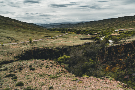 Highway street empty with green Kazakhstan Steppe viewの写真素材