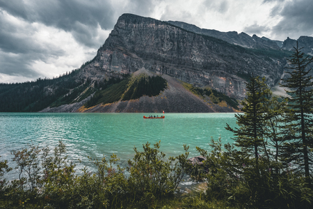Beautiful Nature of Lake Louise in foreground and mountain in background in Banff National Park, Canada Alberta.の写真素材