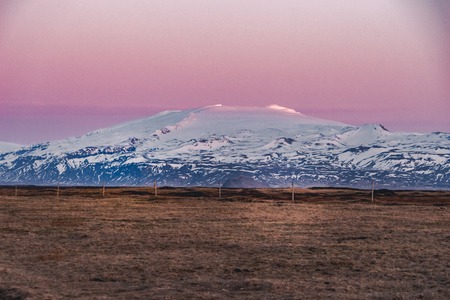 Street Highway Ring road No.1 in Iceland, with view towards mountain. Southern side if the country.の写真素材