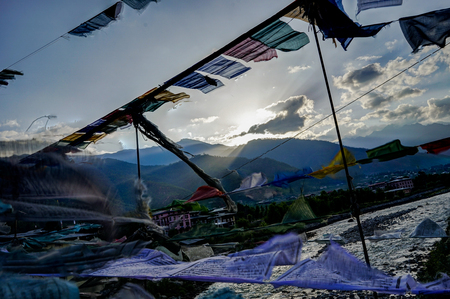 Prayer Flags Sunsetの写真素材