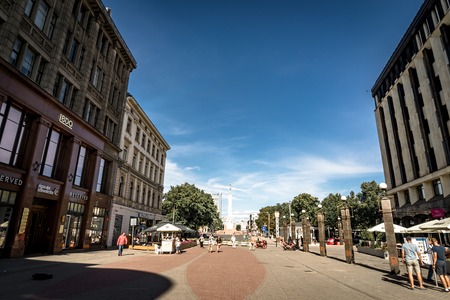 Riga, Latvia, August 2018 - Narrow medieval street in old Riga that is the capital and largest city of Latvia, a major commercial, cultural, historical and tourist center of the Baltic regionのeditorial素材