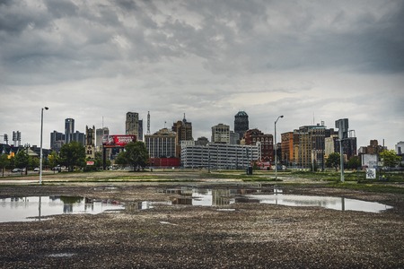 Detroit, Michigin, United States - October 2018 : View of downtown Detroit in Michigan USA. Detroit is the largest and most populous city in the U.S. state of Michigan, the largest United States city on the United States Canada border, and the seat of Wayのeditorial素材
