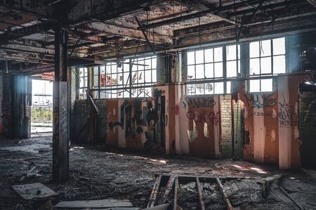 Detroit, Michigan, United States - October 18 2018: View of the abandoned Fisher Body Plant in Detroit. The Fisher Body Plant sprawls multiple city blocks and measures in at 3.5 million square feet. The plant opened in 1903 and closed in 1958 and sits abaのeditorial素材