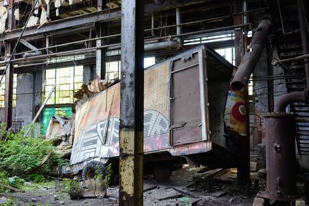 Detroit, Michigan, United States - October 18 2018: View of the abandoned Gray Iron Factory in Detroit. Detroit Gray Iron Foundry was one of several foundry companies located along the water front, producing tools, machinery, jig and fixture castings.のeditorial素材