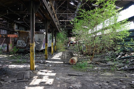 Detroit, Michigan, United States - October 18 2018: View of the abandoned Gray Iron Factory in Detroit. Detroit Gray Iron Foundry was one of several foundry companies located along the water front, producing tools, machinery, jig and fixture castings.のeditorial素材