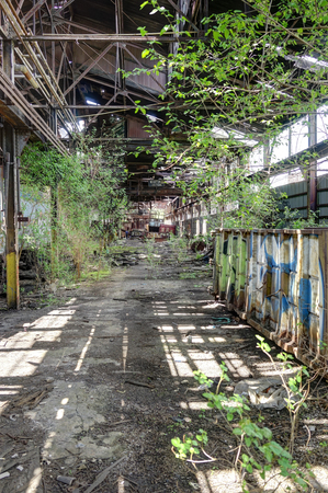 Detroit, Michigan, United States - October 18 2018: View of the abandoned Gray Iron Factory in Detroit. Detroit Gray Iron Foundry was one of several foundry companies located along the water front, producing tools, machinery, jig and fixture castings.のeditorial素材