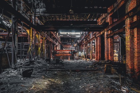 Detroit, Michigan, United States - October 18 2018: View of the abandoned Gray Iron Factory in Detroit. Detroit Gray Iron Foundry was one of several foundry companies located along the water front, producing tools, machinery, jig and fixture castings.のeditorial素材