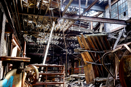 Detroit, Michigan, United States - October 18 2018: View of the abandoned Gray Iron Factory in Detroit. Detroit Gray Iron Foundry was one of several foundry companies located along the water front, producing tools, machinery, jig and fixture castings.のeditorial素材