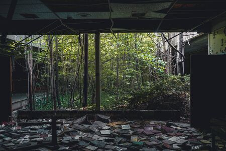 Detroit, Michigan, May 18, 2018: Interior view of abandoned and damaged George Ferris School in Detroit. Like other schools in Highland Park, Ferris went into a decline in enrollment numbers that it never recovered from, and closed in the late 90s. There のeditorial素材