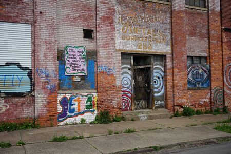 Detroit, Michigan, United States - October 18 2018: View of the abandoned Gray Iron Factory in Detroit. Detroit Gray Iron Foundry was one of several foundry companies located along the water front, producing tools, machinery, jig and fixture castings.のeditorial素材