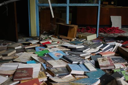 Detroit, Michigan, May 18, 2018: Interior view of abandoned and damaged George Ferris School in Detroit. Like other schools in Highland Park, Ferris went into a decline in enrollment numbers that it never recovered from, and closed in the late 90s. There のeditorial素材