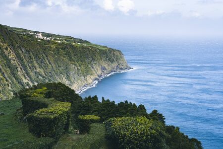 Northeast of the island of Sao Miguel in the Azores. Viewpoint of Ponta do Sossego. Amazingly point of interest in a major holiday destination of Portugal.の写真素材