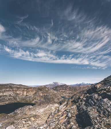 Greenland nature mountain landscape aerial drone photo showing amazing greenland landscape near Nuuk...