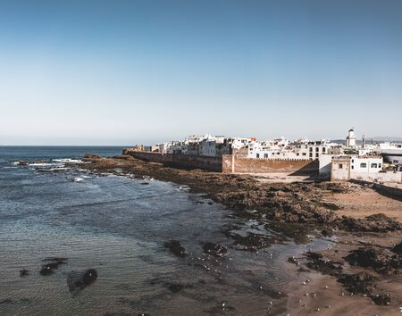 Essaouira Ramparts aerial panoramic view in Essaouira, Morocco. Essaouira is a city in the western Moroccan region on the Atlantic coast.の写真素材