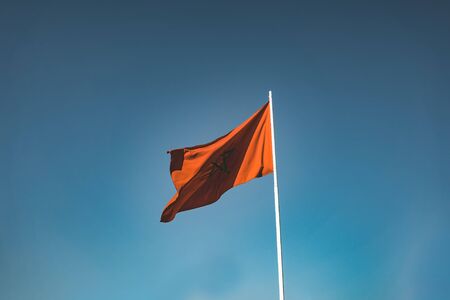 National flag of Morocco waving in the windの写真素材