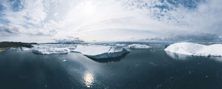 Iceberg and ice from glacier in arctic nature landscape in Ilulissat,Greenland. Aerial drone photo...