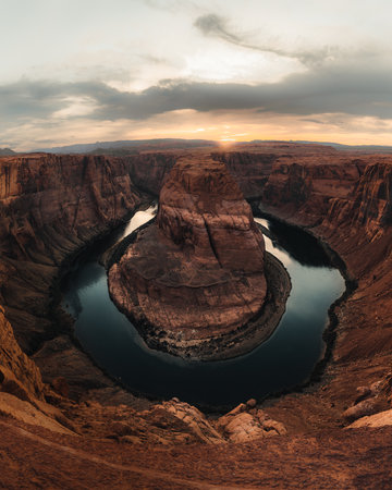 Horseshoe Bend on the Colorado River at sunset near Page, Arizona, USA.の写真素材