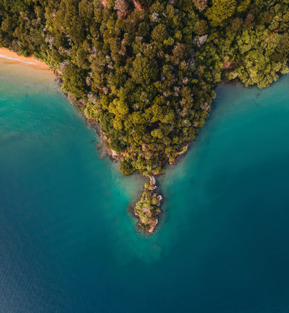 Aerial view of Marlborough sounds, Kenepuru, South Island, New Zealand.の写真素材