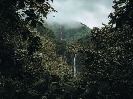 Carbet Waterfalls, Guadeloupe, Lesser Antilles, Caribbean Seaの写真素材