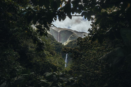 Carbet Waterfalls, Guadeloupe, Lesser Antilles, Caribbean Seaの写真素材