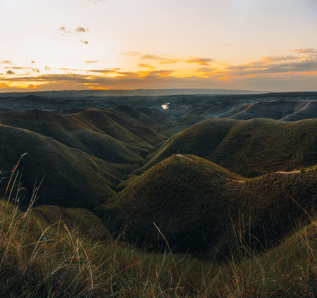 A beautiful view of indonesian paradise at Wairinding hills at Waingapu, East Sumba, East Nusa Tenggara, Indonesia.の写真素材