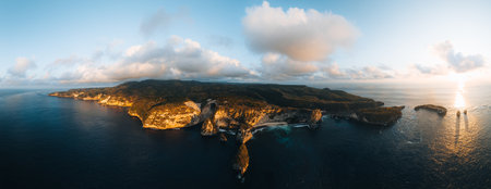 Aerial Drone View of blue coast at Diamond Beach, Nusa Penida, Bali, Indonesia.