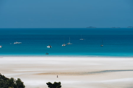 Aerial Drone view of Whitehaven Beach in the Whitsundays, Queensland, Australiaの写真素材