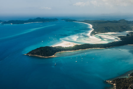 Whitehaven Beach and Hill inlet. Aerial Drone Shot. Whitsundays Queensland Australia, Airlie Beach.の写真素材