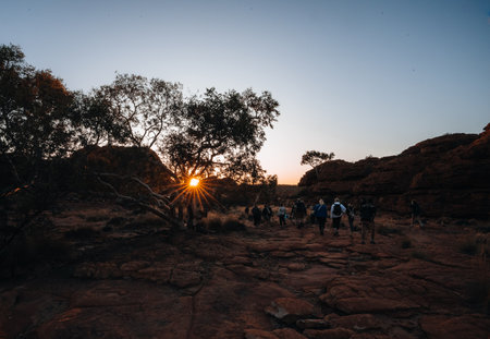 Panoramic view of Kings Canyon, Sunrise and Sunset in Central Australia, Northern Territory,...