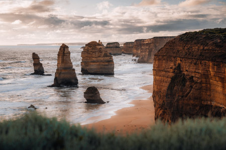 Great view at the rocks of the twelve apostels along the Great Ocean Road in south Australiaの写真素材