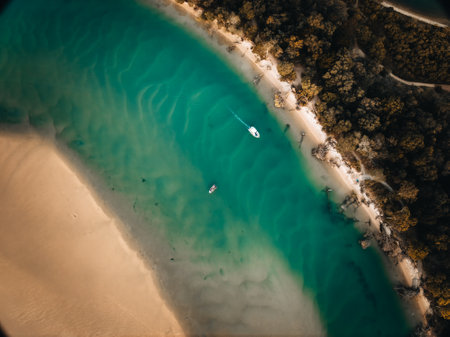 Aerial Drone view of Noosa River, Byron Gold Coast Sunshine Coast, Australia.の写真素材