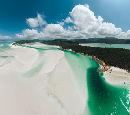 Aerial Drone view of Whitehaven Beach in the Whitsundays, Queensland, Australiaの写真素材