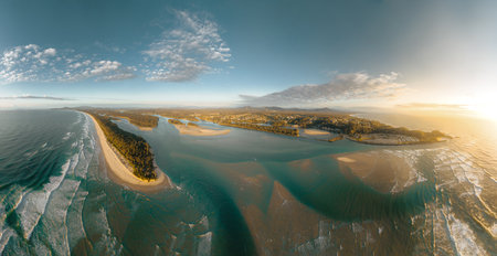 Aerial Drone view of Noosa River, Byron Gold Coast Sunshine Coast, Australia.の写真素材