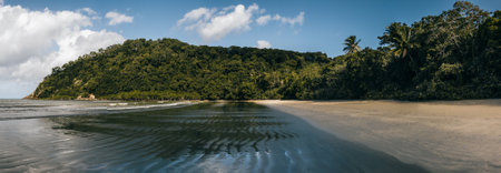 View of Daintree Cape Tribulation - sunny beach on Australian Coast in Queenslandの写真素材