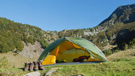 Camping in the wilderness of Val Grande national park, Italyの写真素材