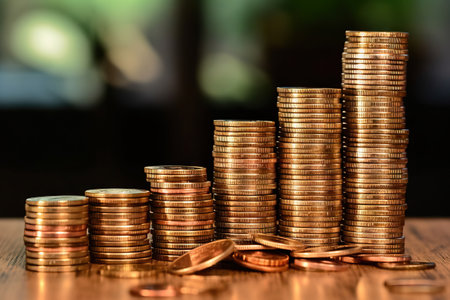stacks of coins making a upward curveの素材