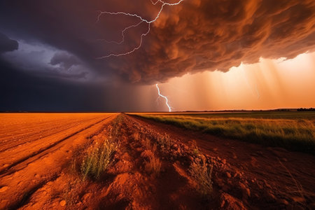 lightning storm on the countrysideの素材