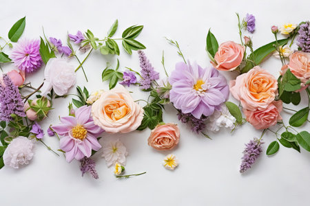 flower arrangement over a white layflatの素材