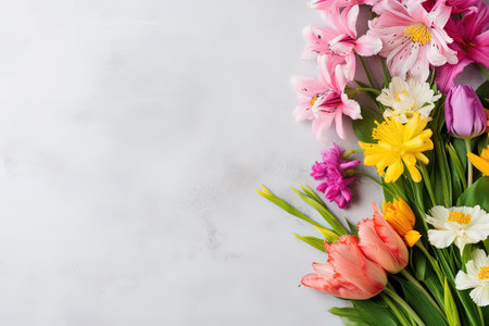 flower arrangement over a grey layflatの素材