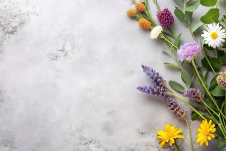 flower arrangement on the side over a grey textured layflatの素材