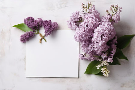 mockup white paper with flower flower arrangement over a texturated layflatの素材