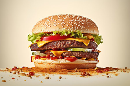 macro shot of a burger on a beige background studioの素材