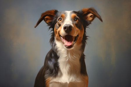 portrait of a smiling dog with studio backgroundの素材