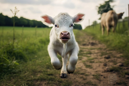 white young calf runningの素材