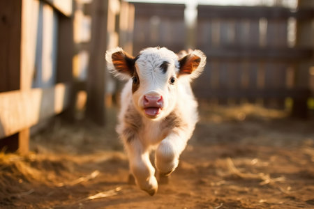 young white calf runningの素材