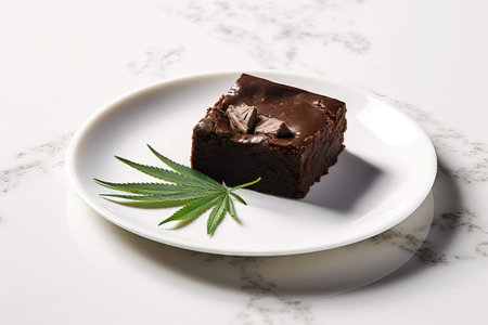weed brownies on a white plate with marijuana leavesの素材