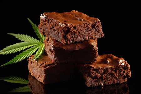 weed brownies with cannabis leaves with a black backgroundの素材